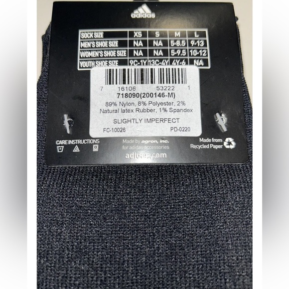 Adidas OTC Soccer Socks 2 Pair Men 5-8.5 Women 5-9.5 Yth 4Y-6 Black w White Logo - Picture 4 of 11